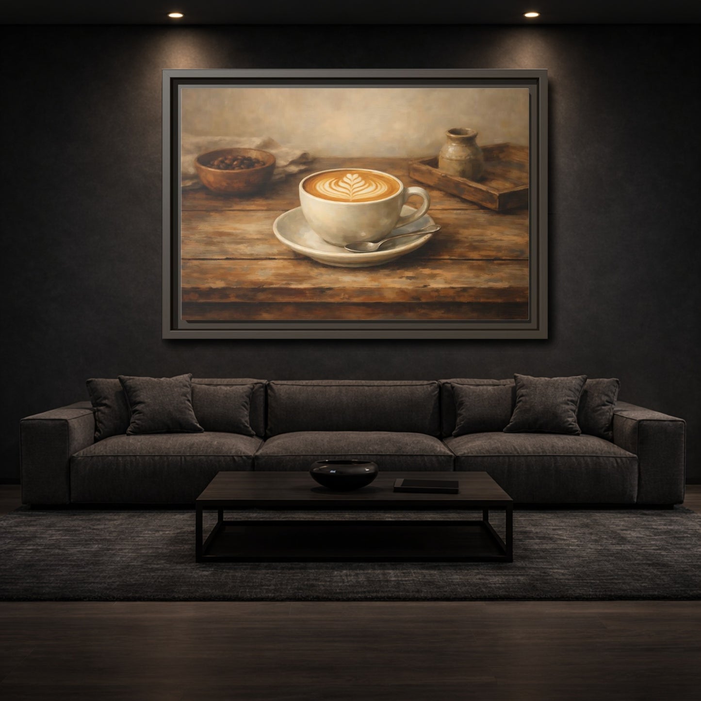 Mockup 2. Nature Coffee Cup Rustic Coffee shown as stretched canvas wall art