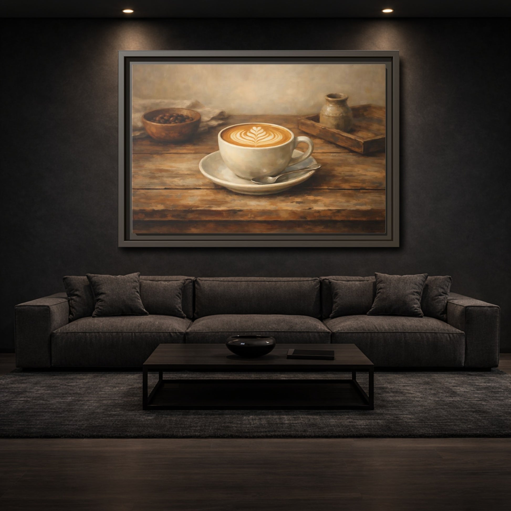 Mockup 2. Nature Coffee Cup Rustic Coffee shown as stretched canvas wall art