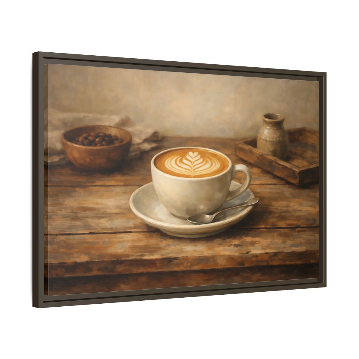 Side Mockup 11. Nature Coffee Cup Rustic Coffee shown as stretched canvas wall art