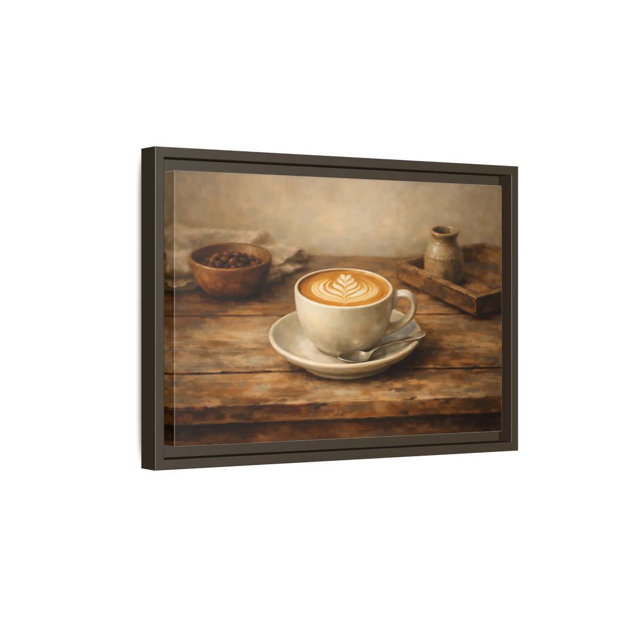 Side Mockup 5. Nature Coffee Cup Rustic Coffee shown as stretched canvas wall art