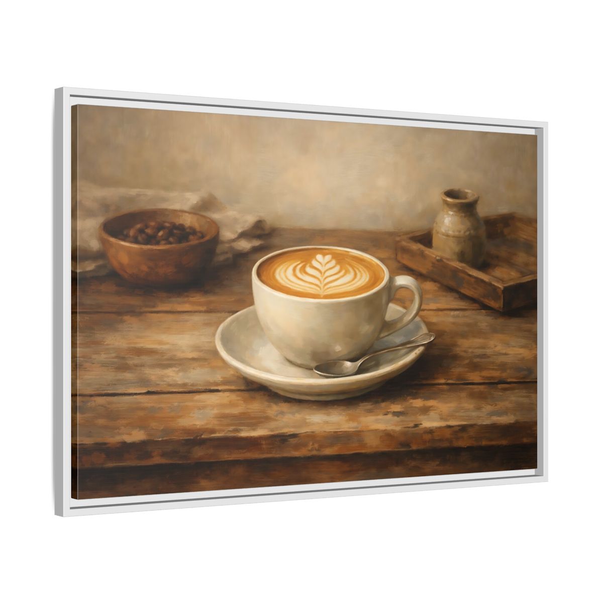 Side Mockup 8. Nature Coffee Cup Rustic Coffee shown as stretched canvas wall art