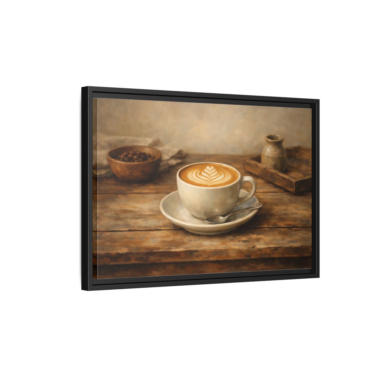 Side Mockup 3. Nature Coffee Cup Rustic Coffee shown as stretched canvas wall art