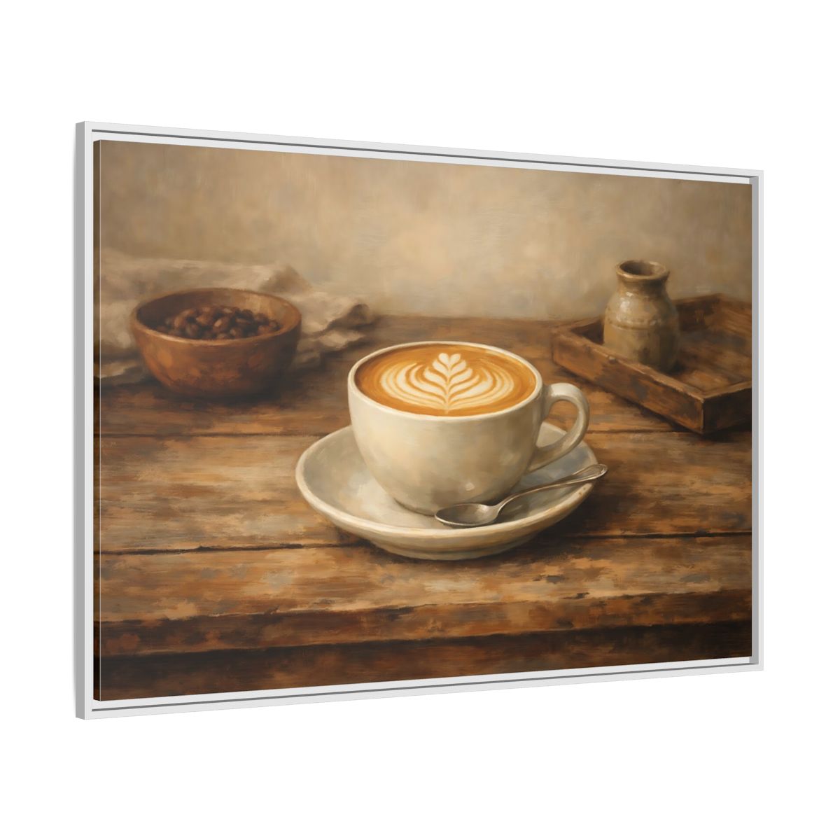 Side Mockup 7. Nature Coffee Cup Rustic Coffee shown as stretched canvas wall art