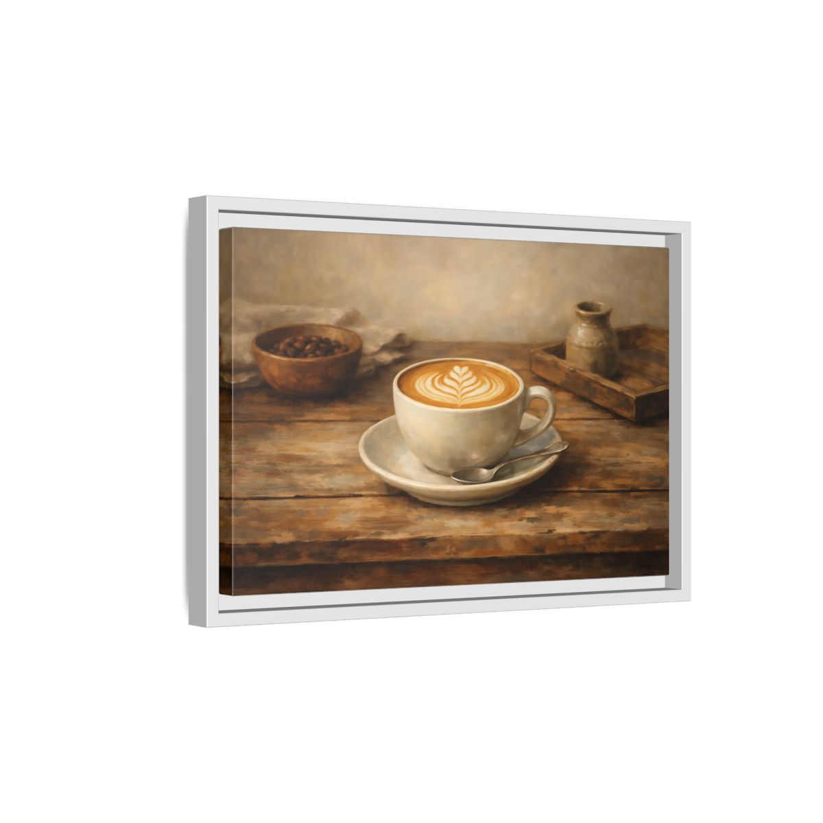 Side Mockup 4. Nature Coffee Cup Rustic Coffee shown as stretched canvas wall art