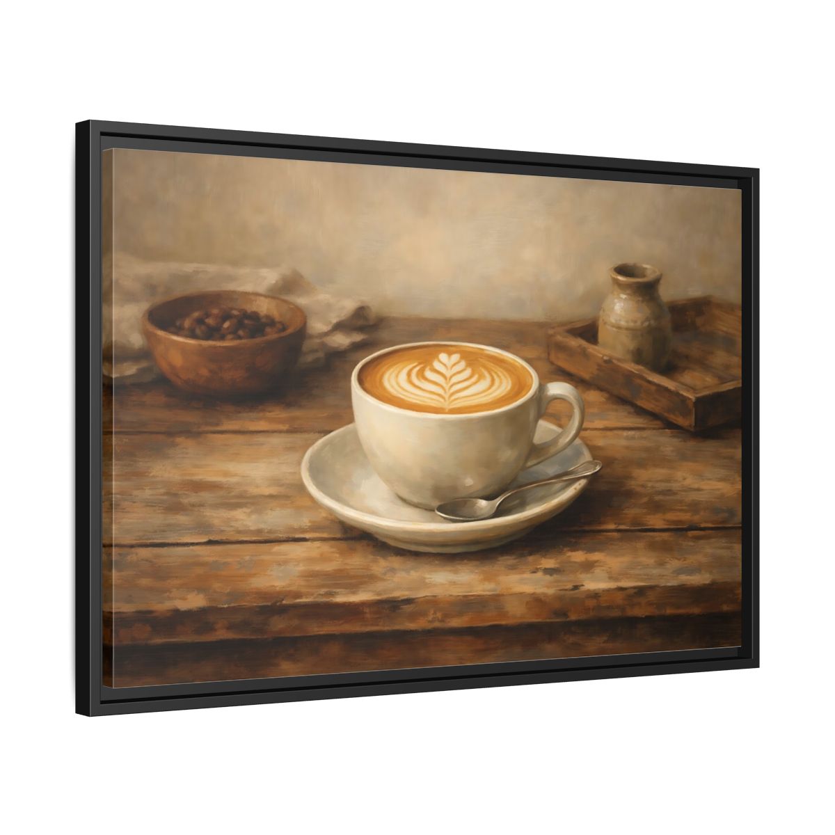 Side Mockup 14. Nature Coffee Cup Rustic Coffee shown as stretched canvas wall art