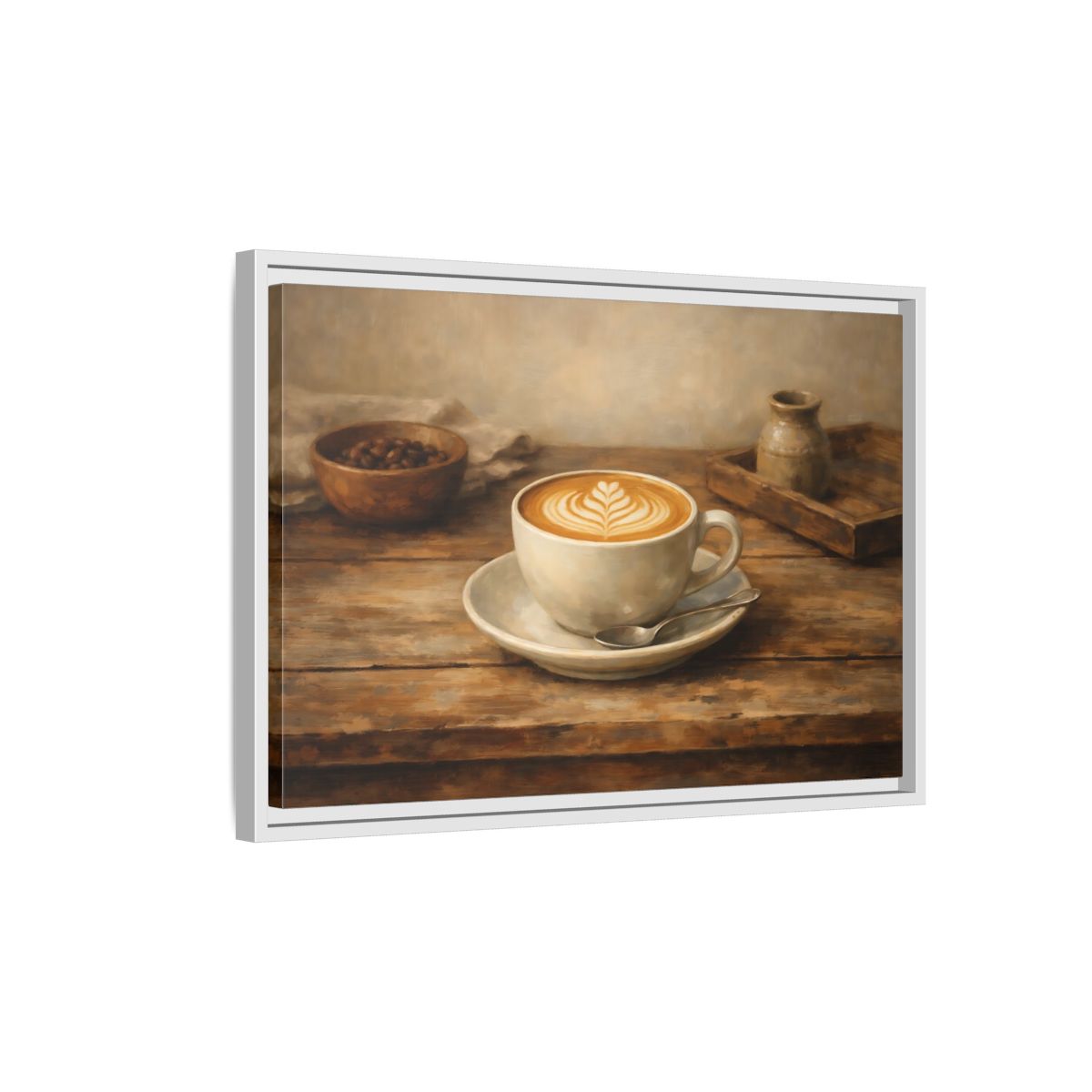 Side Mockup 1. Nature Coffee Cup Rustic Coffee shown as stretched canvas wall art