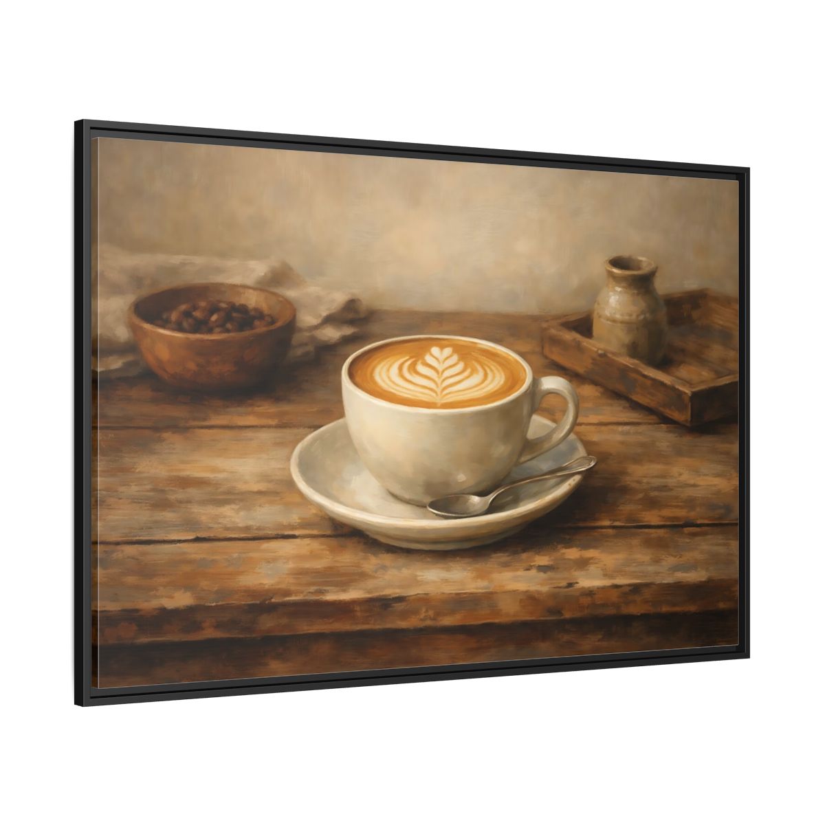 Side Mockup 12. Nature Coffee Cup Rustic Coffee shown as stretched canvas wall art