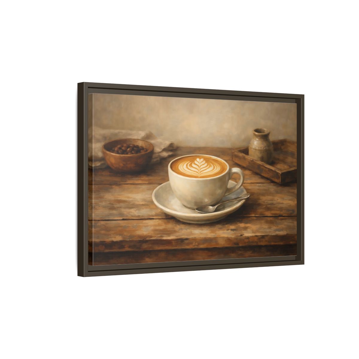 Side Mockup 2. Nature Coffee Cup Rustic Coffee shown as stretched canvas wall art