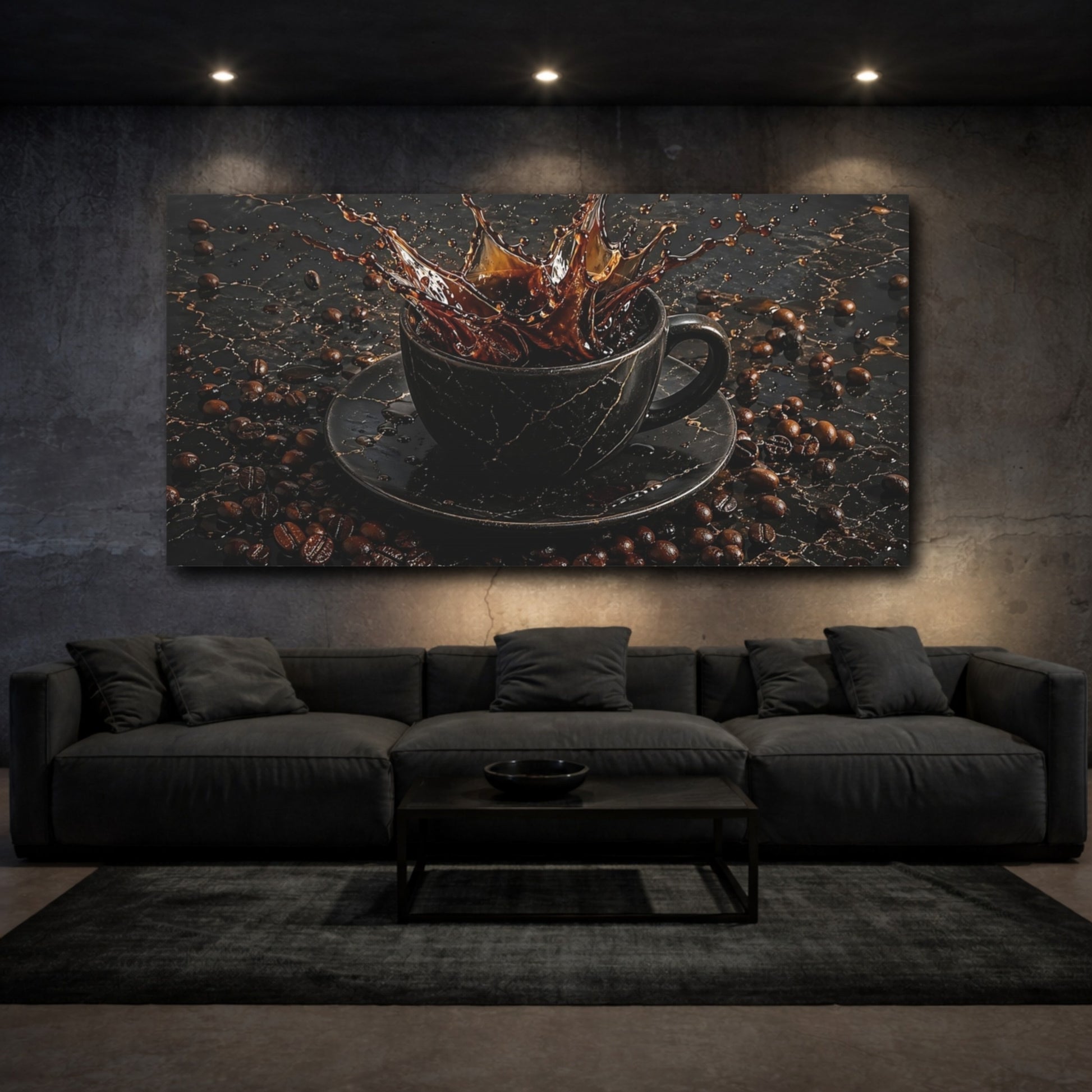 Mockup 2. Nature Coffee Splash Brown And Black shown as stretched canvas wall art