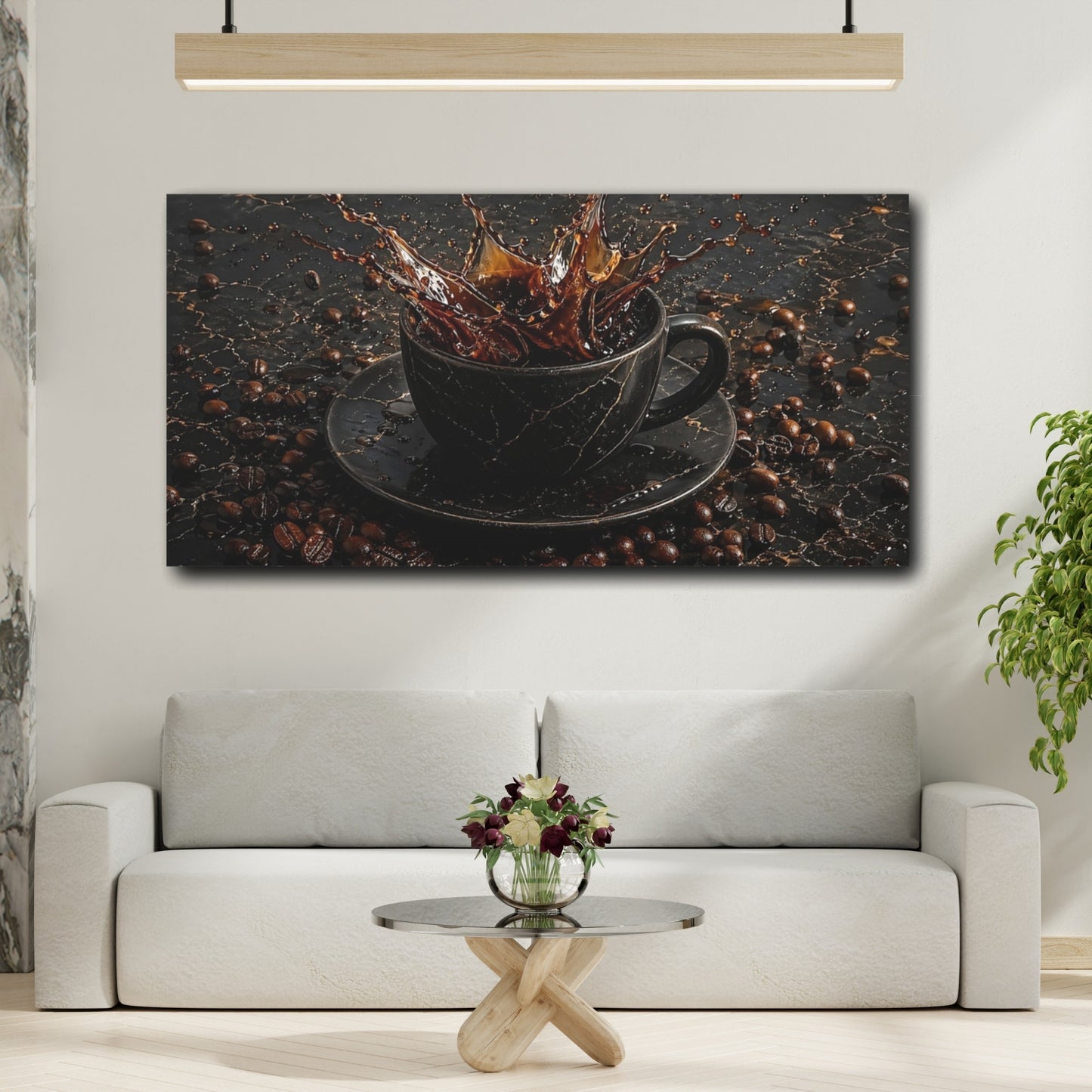 Mockup 3. Nature Coffee Splash Brown And Black shown as stretched canvas wall art