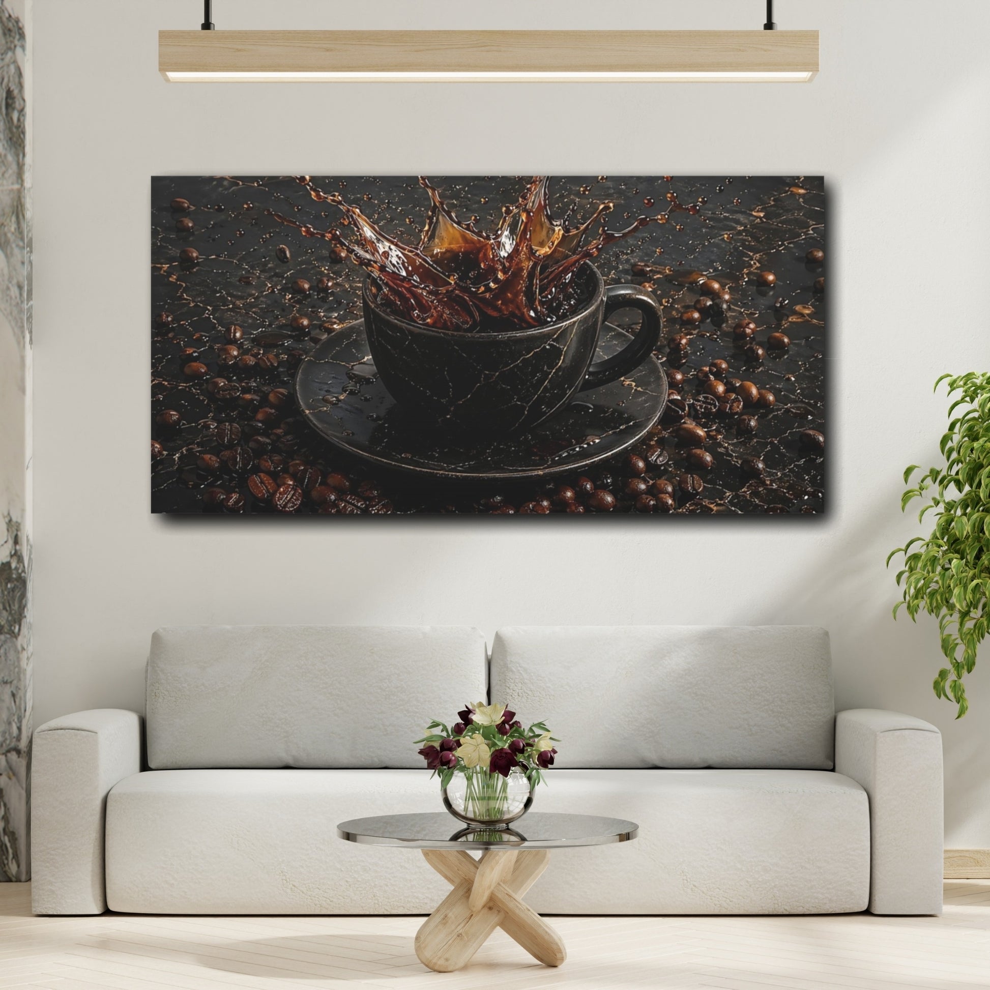 Mockup 3. Nature Coffee Splash Brown And Black shown as stretched canvas wall art