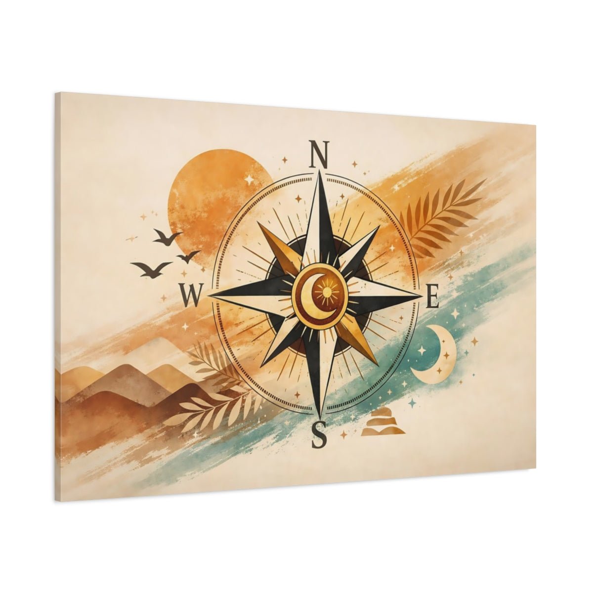 Nature Compass Rose Orange And Teal - Canvas Wall Art Print - YesArtYes