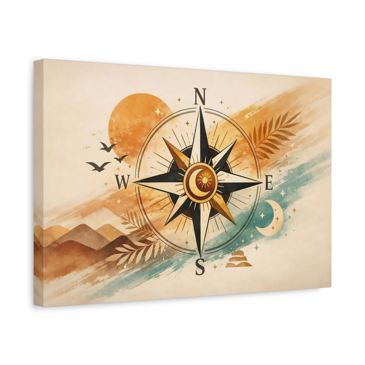 Nature Compass Rose Orange And Teal - Canvas Wall Art Print - YesArtYes
