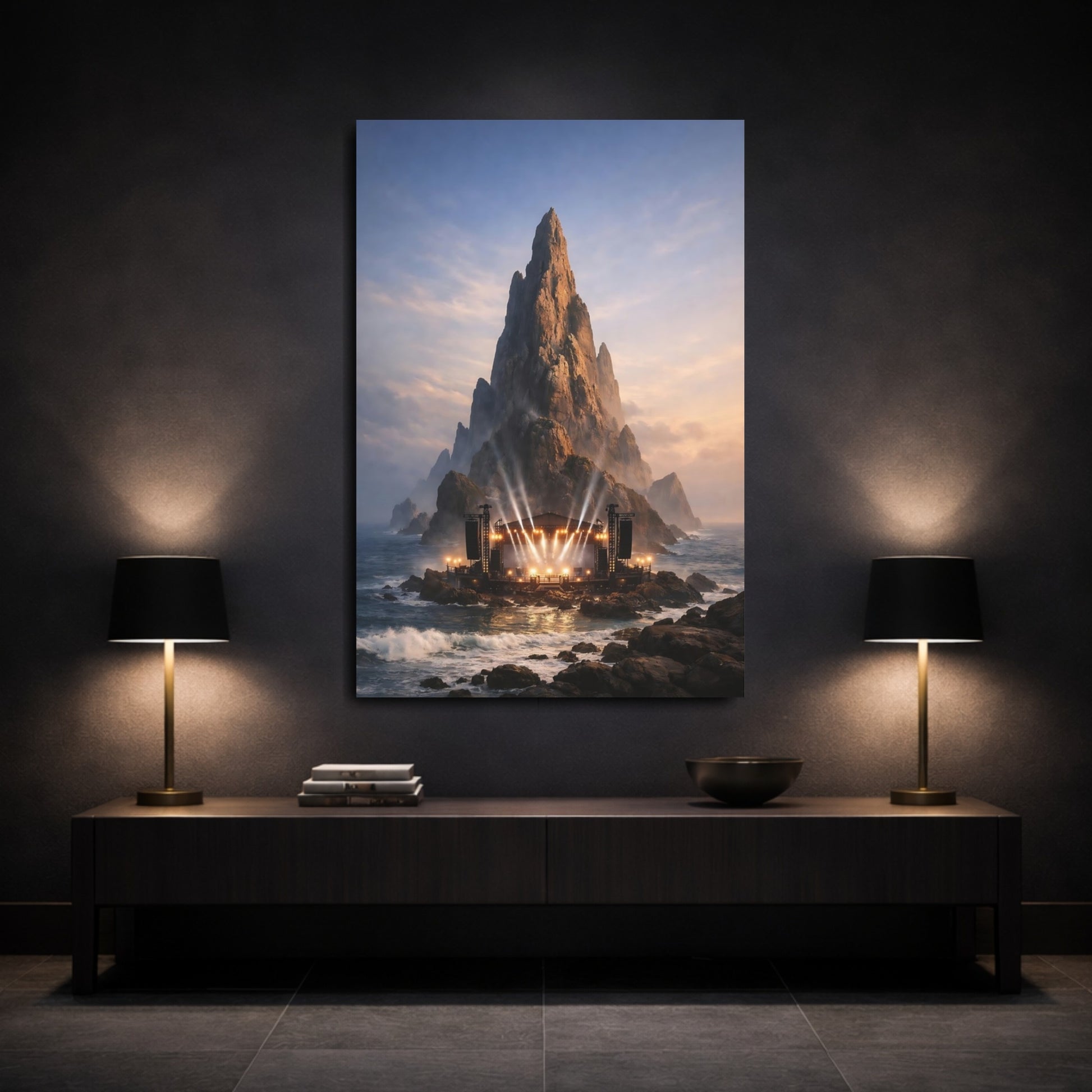 Mockup 2. Nature Concert Stage Dramatic Stage Landscape shown as stretched canvas wall art