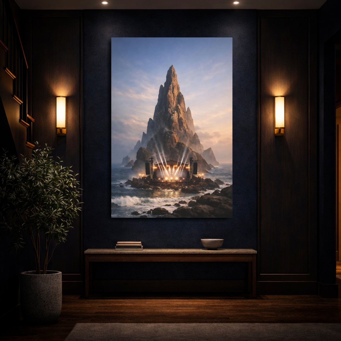 Mockup 3. Nature Concert Stage Dramatic Stage Landscape shown as stretched canvas wall art