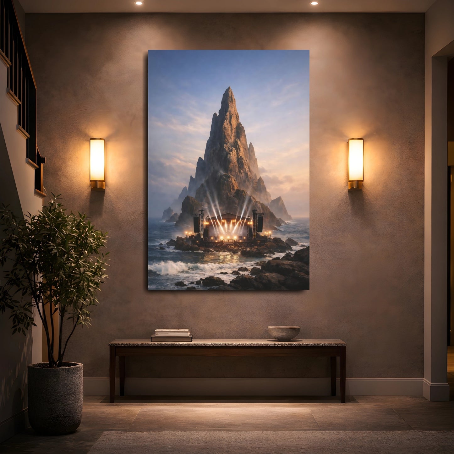 Mockup 4. Nature Concert Stage Dramatic Stage Landscape shown as stretched canvas wall art