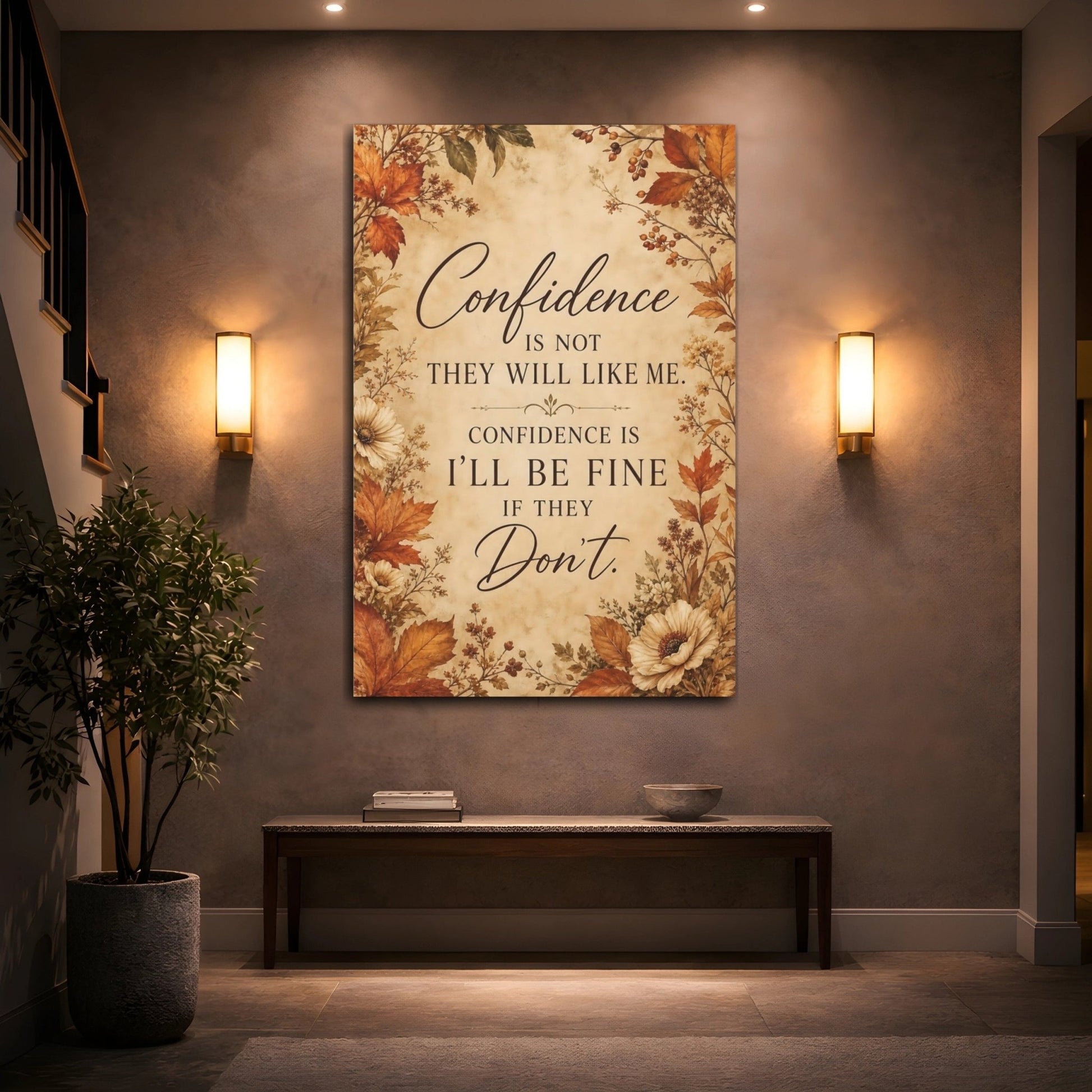 Nature Confidence Quote Brown Orange Canvas Wall Art Print – Vintage Office, Study Area - YesArtYes