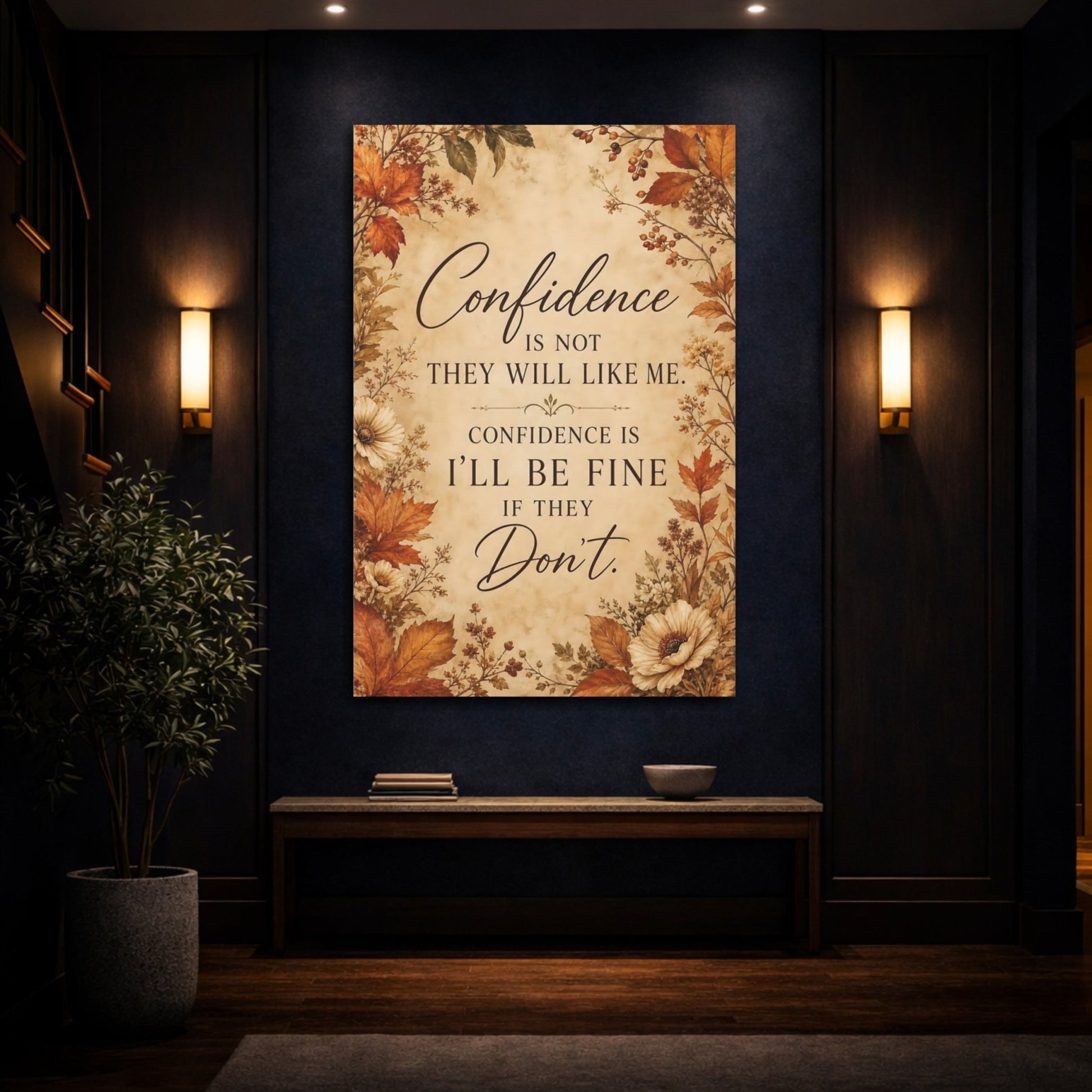 Nature Confidence Quote Brown Orange Canvas Wall Art Print – Vintage Office, Study Area - YesArtYes
