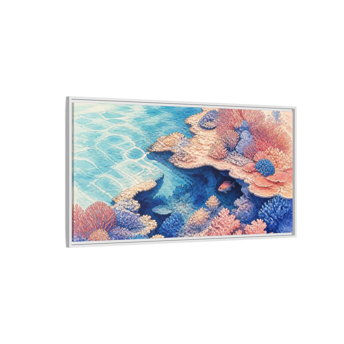 Side Mockup 3. Nature Coral Reef Shelter shown as framed canvas print