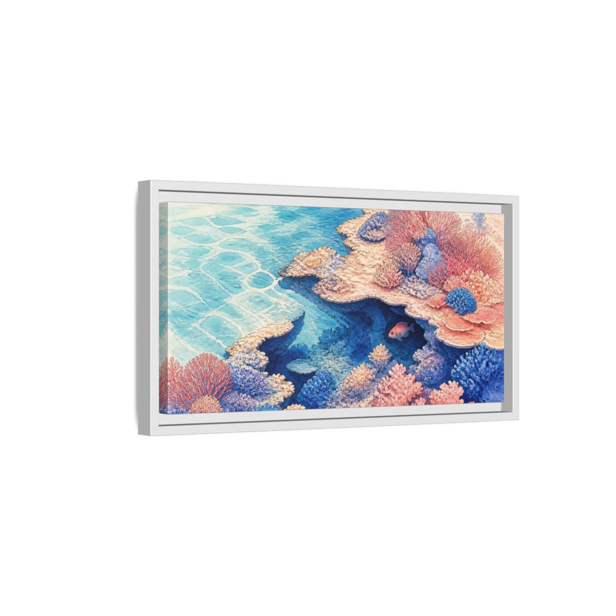 Side Mockup 6. Nature Coral Reef Shelter shown as framed canvas print