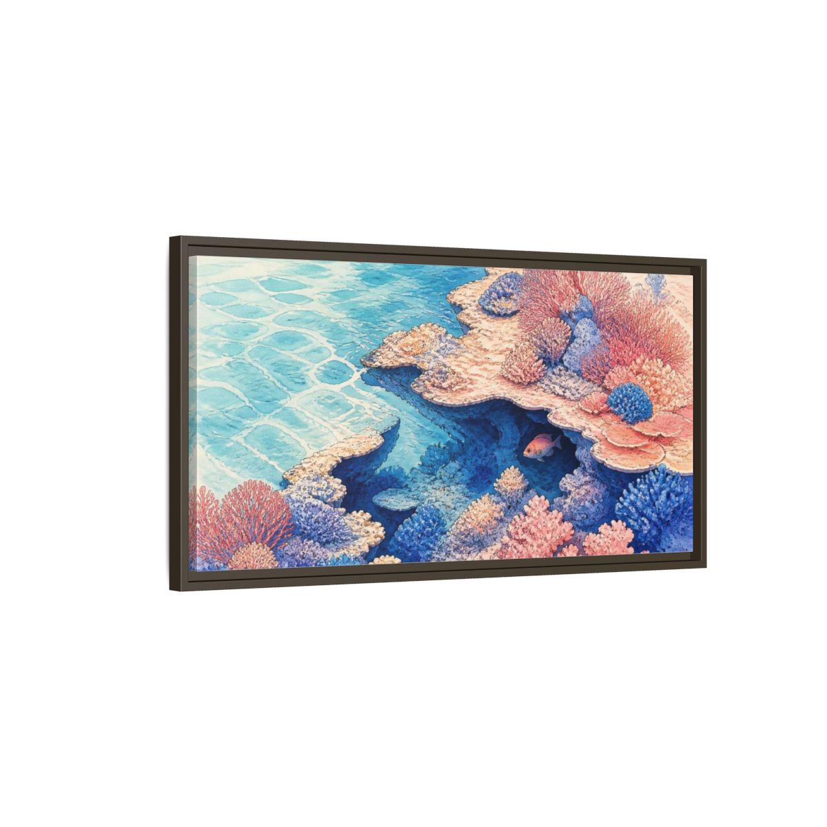 Main Mockup. Nature Coral Reef Shelter shown as framed canvas print
