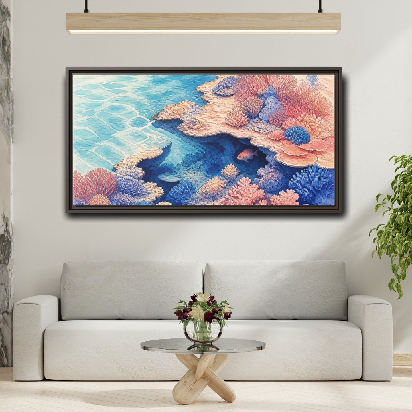 Mockup 2. Nature Coral Reef Shelter shown as framed canvas print