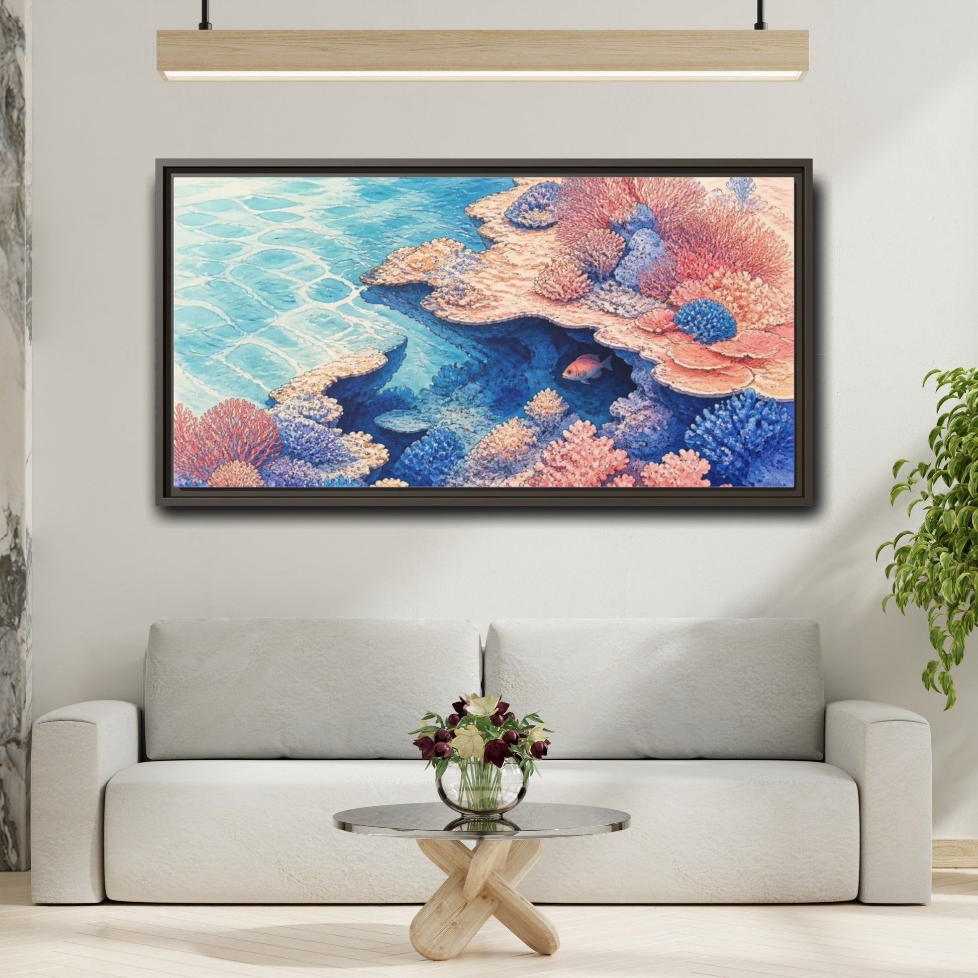 Mockup 2. Nature Coral Reef Shelter shown as framed canvas print