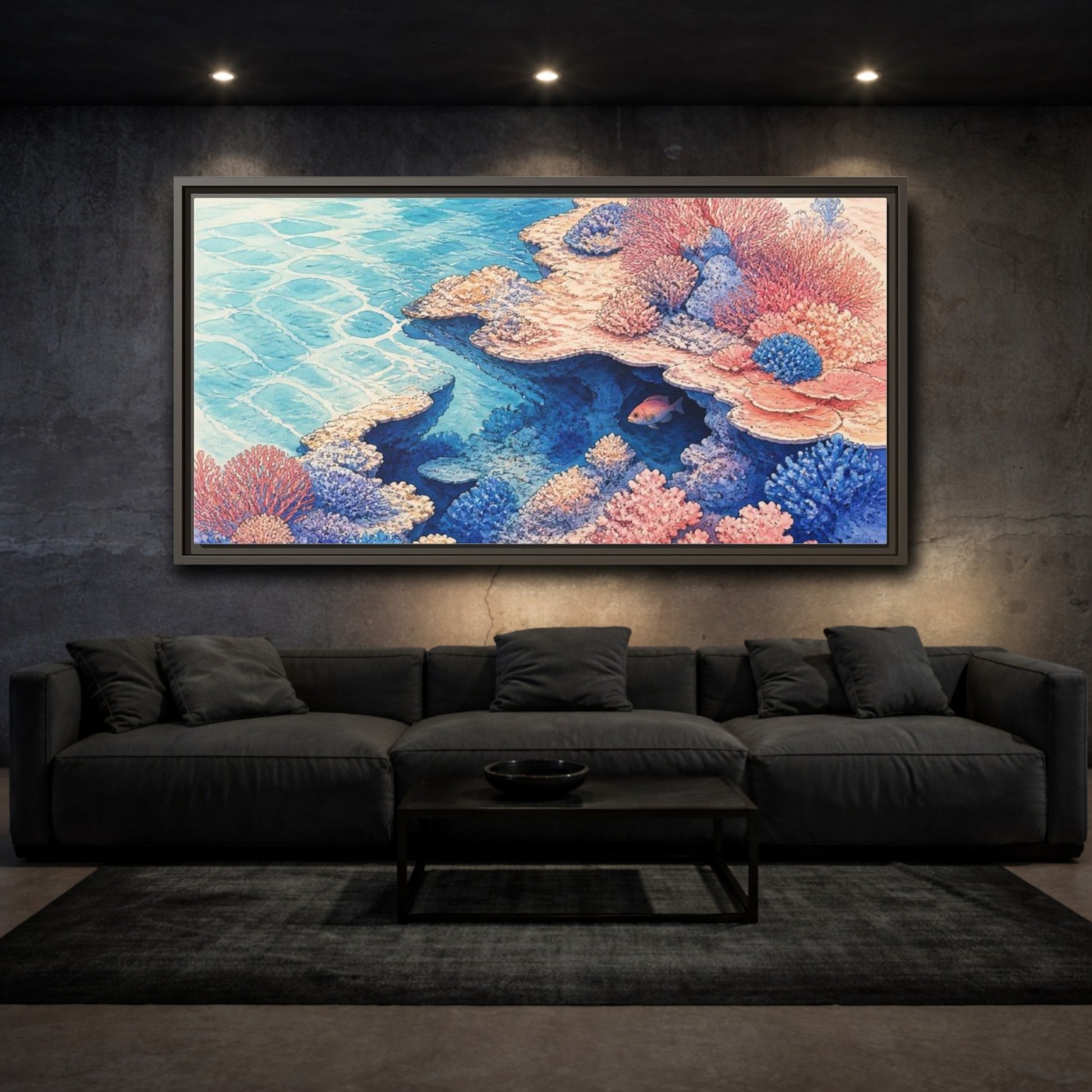 Mockup 3. Nature Coral Reef Shelter shown as framed canvas print
