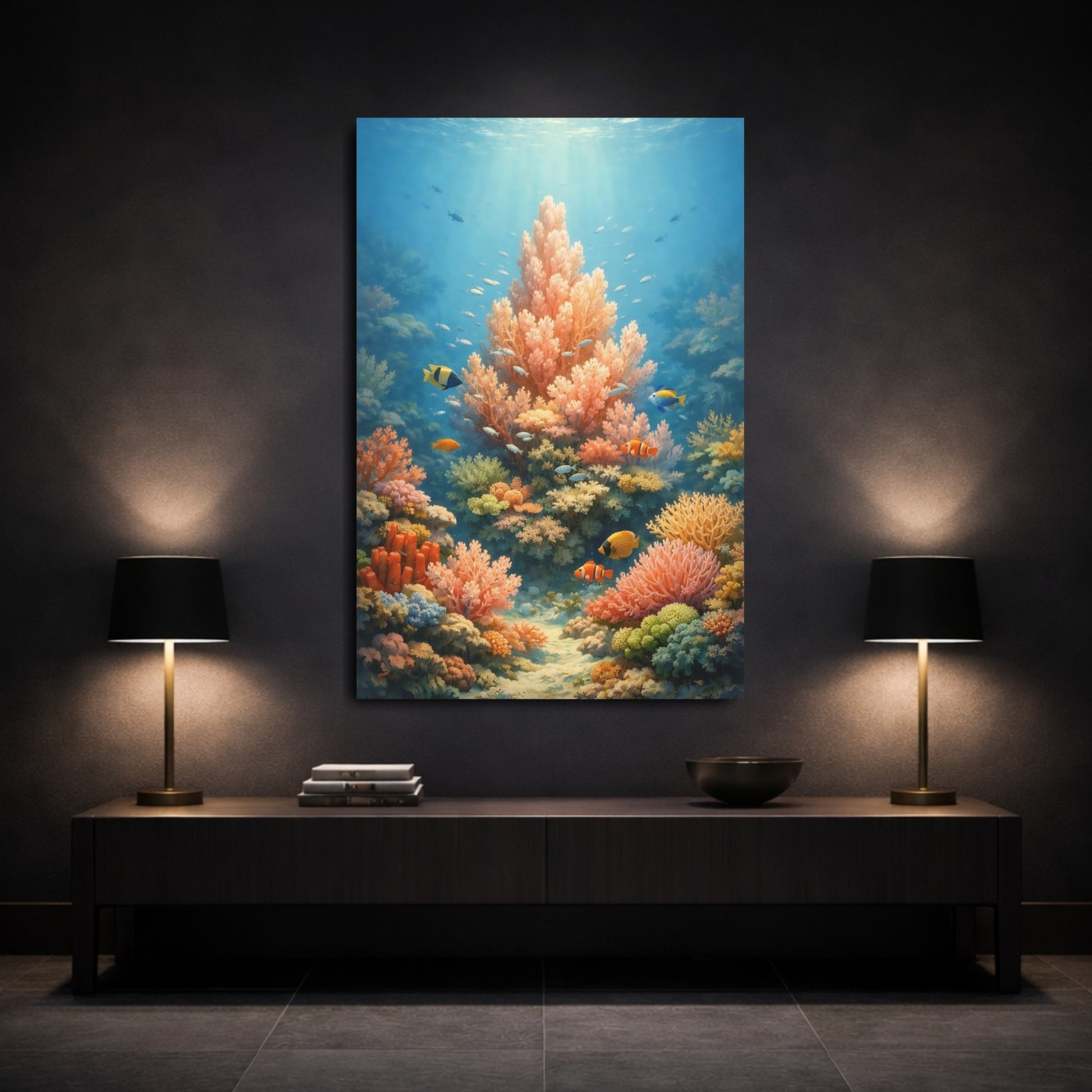 Nature Coral Reef Underwater Coral shown as front canvas room wall art