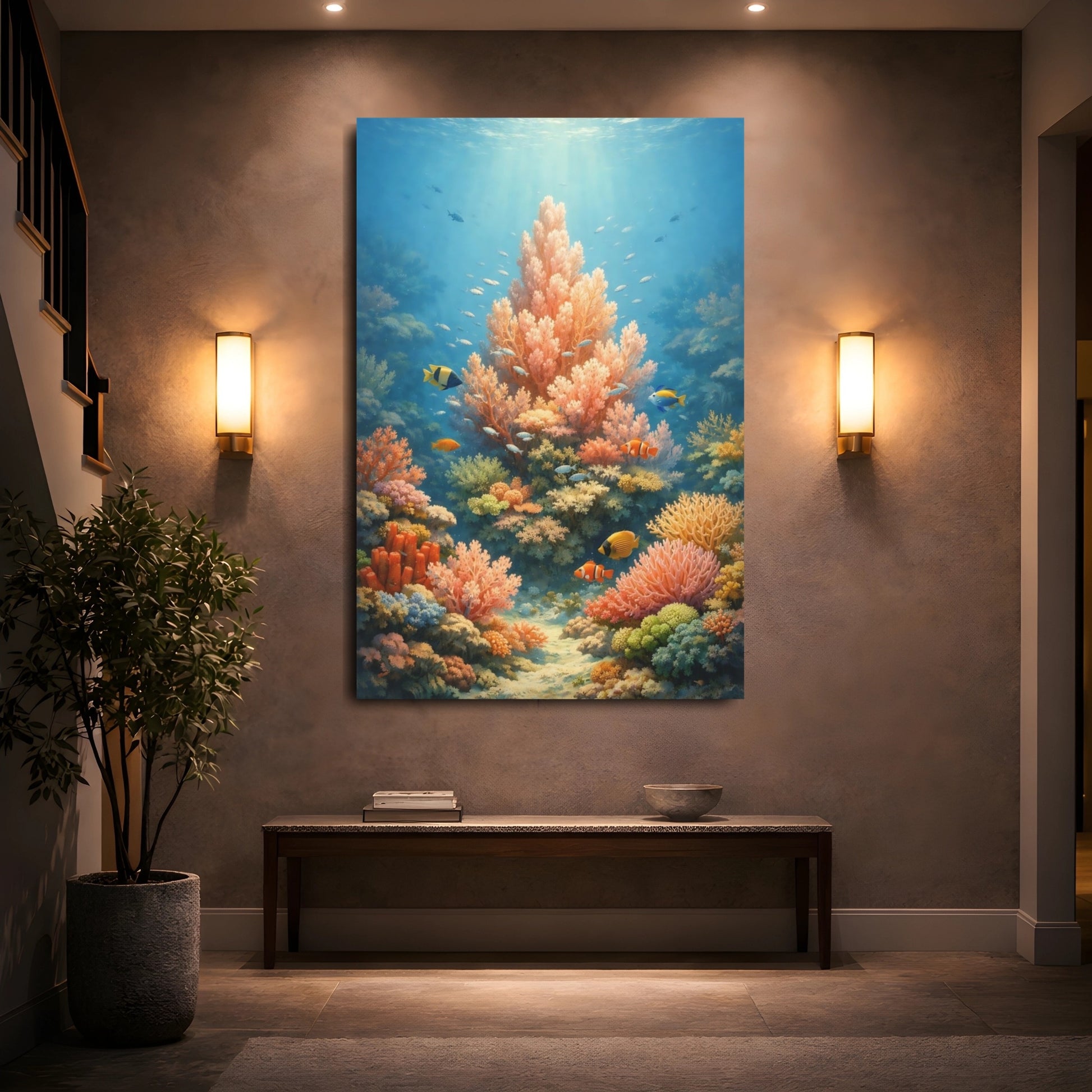 Nature Coral Reef Underwater Coral shown as front canvas room wall art