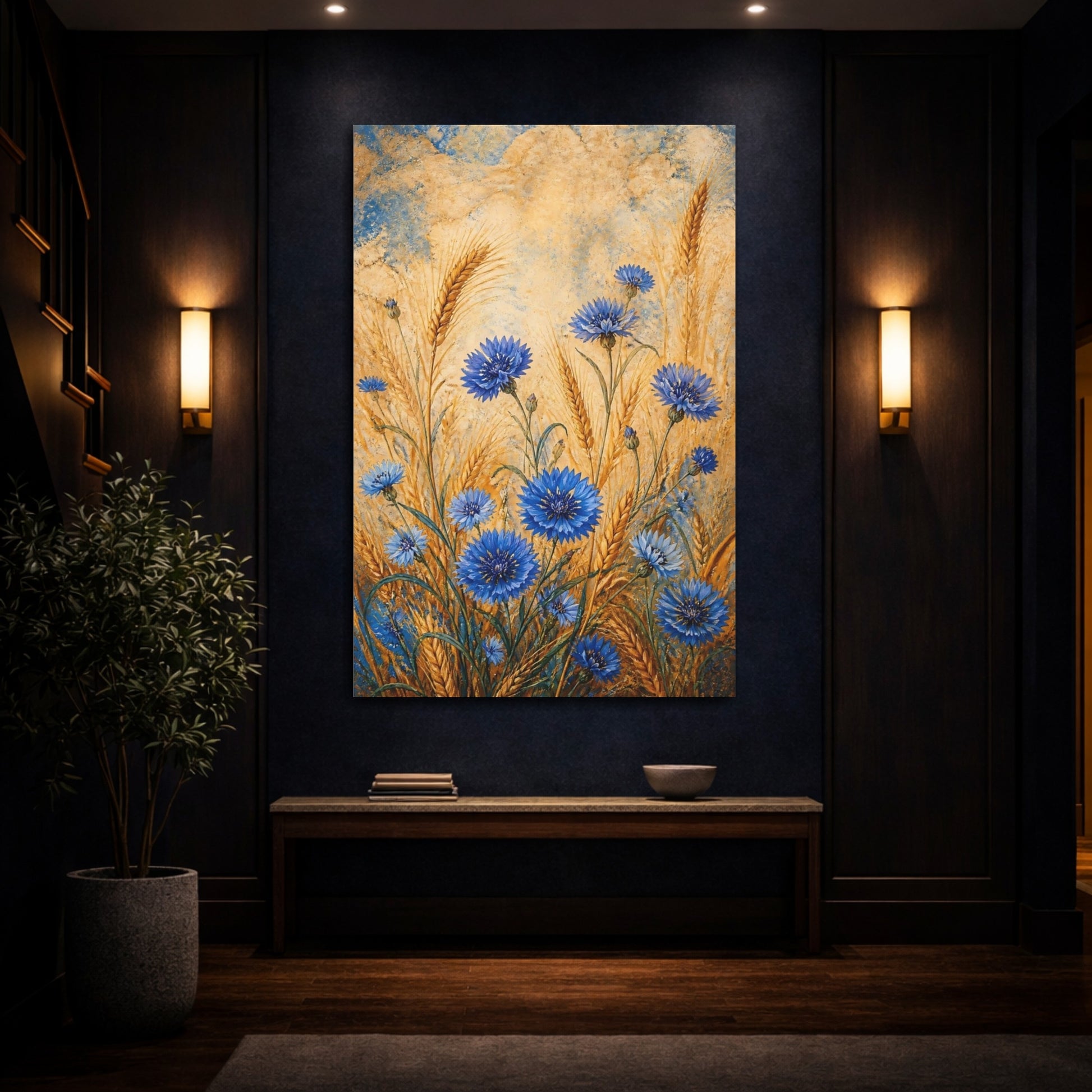 Mockup 4. Nature Cornflowers Blue And Gold shown as canvas print