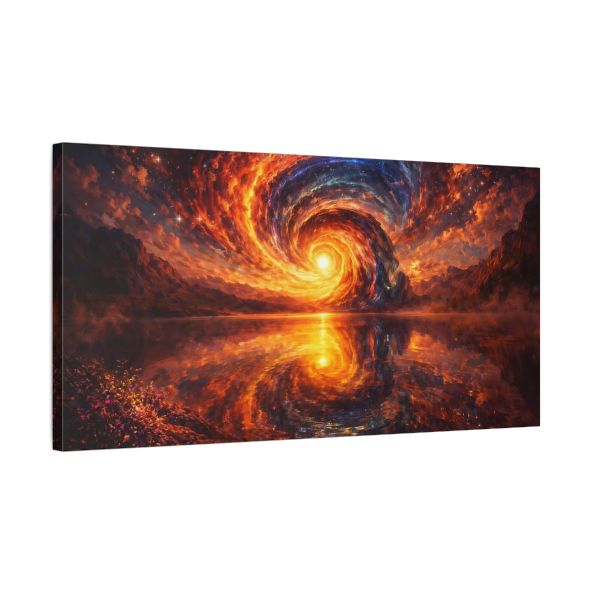 Side Mockup 2. Nature Cosmic Vortex Fiery Vortex shown as stretched canvas wall art
