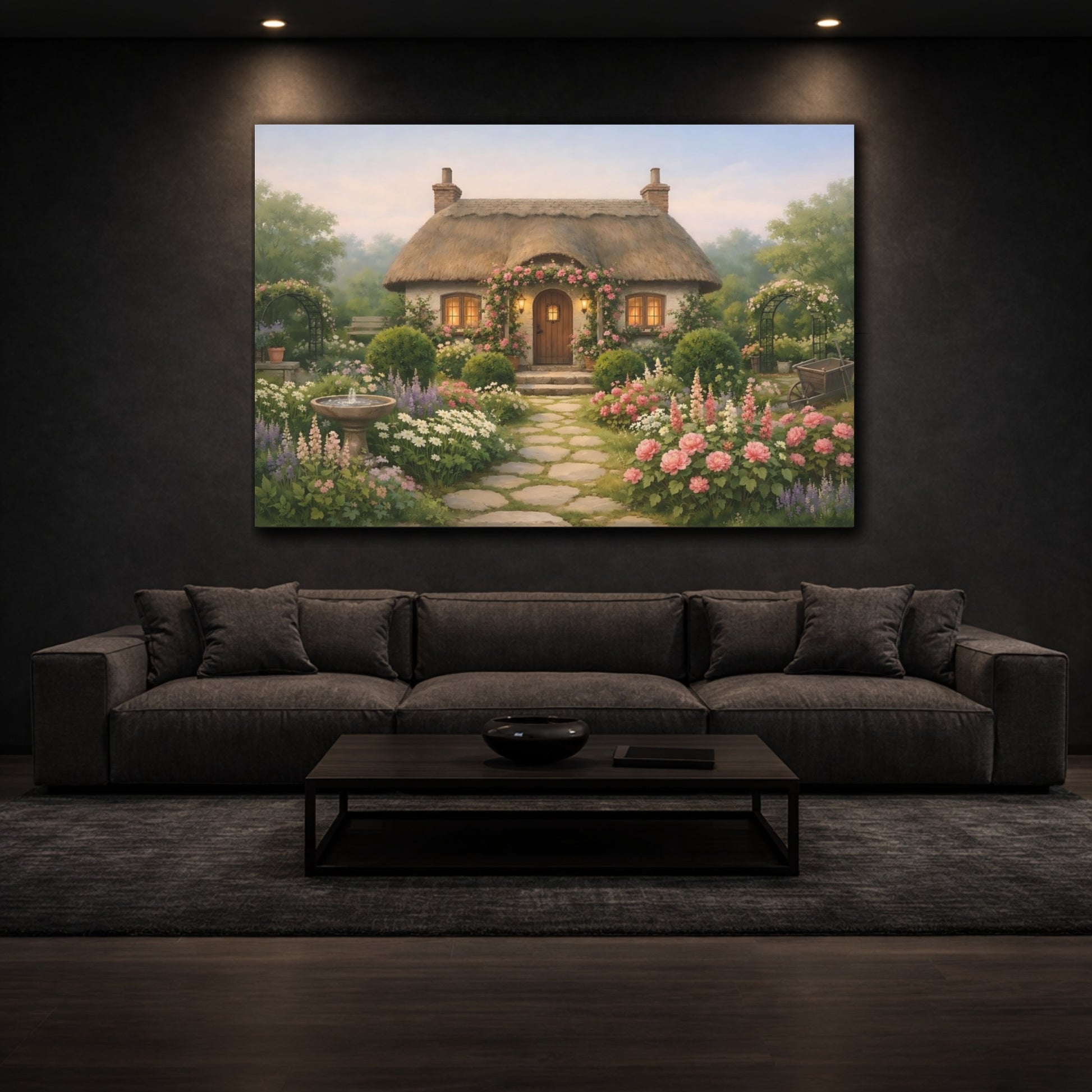 Nature Cottage Garden Idyllic Cottage Garden shown as front canvas room wall art