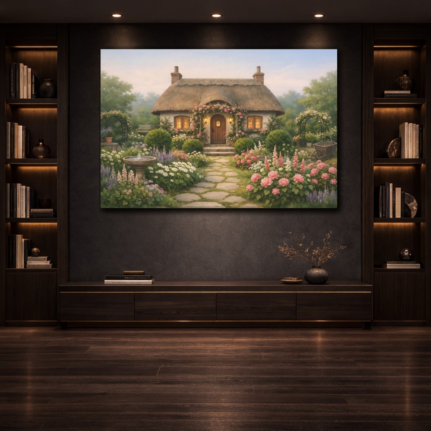 Nature Cottage Garden Idyllic Cottage Garden shown as front canvas room wall art