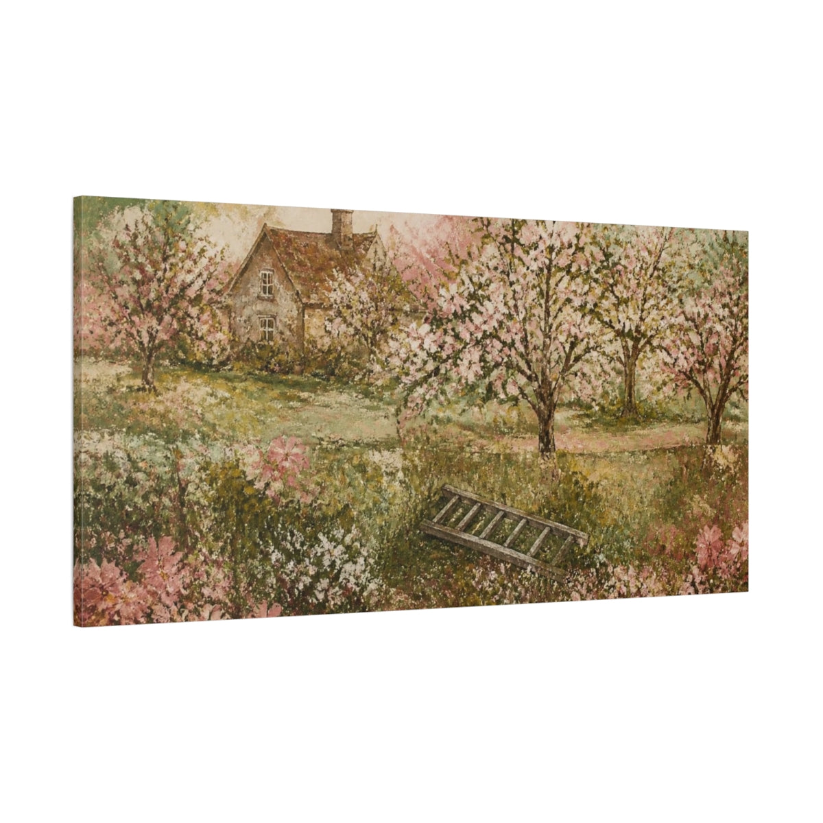 Side Mockup 2. Nature Cottage Orchard shown as canvas print