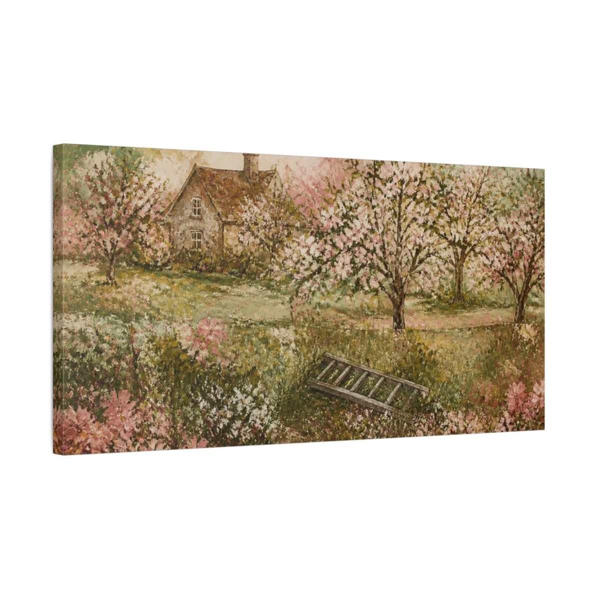 Side Mockup 1. Nature Cottage Orchard shown as canvas print
