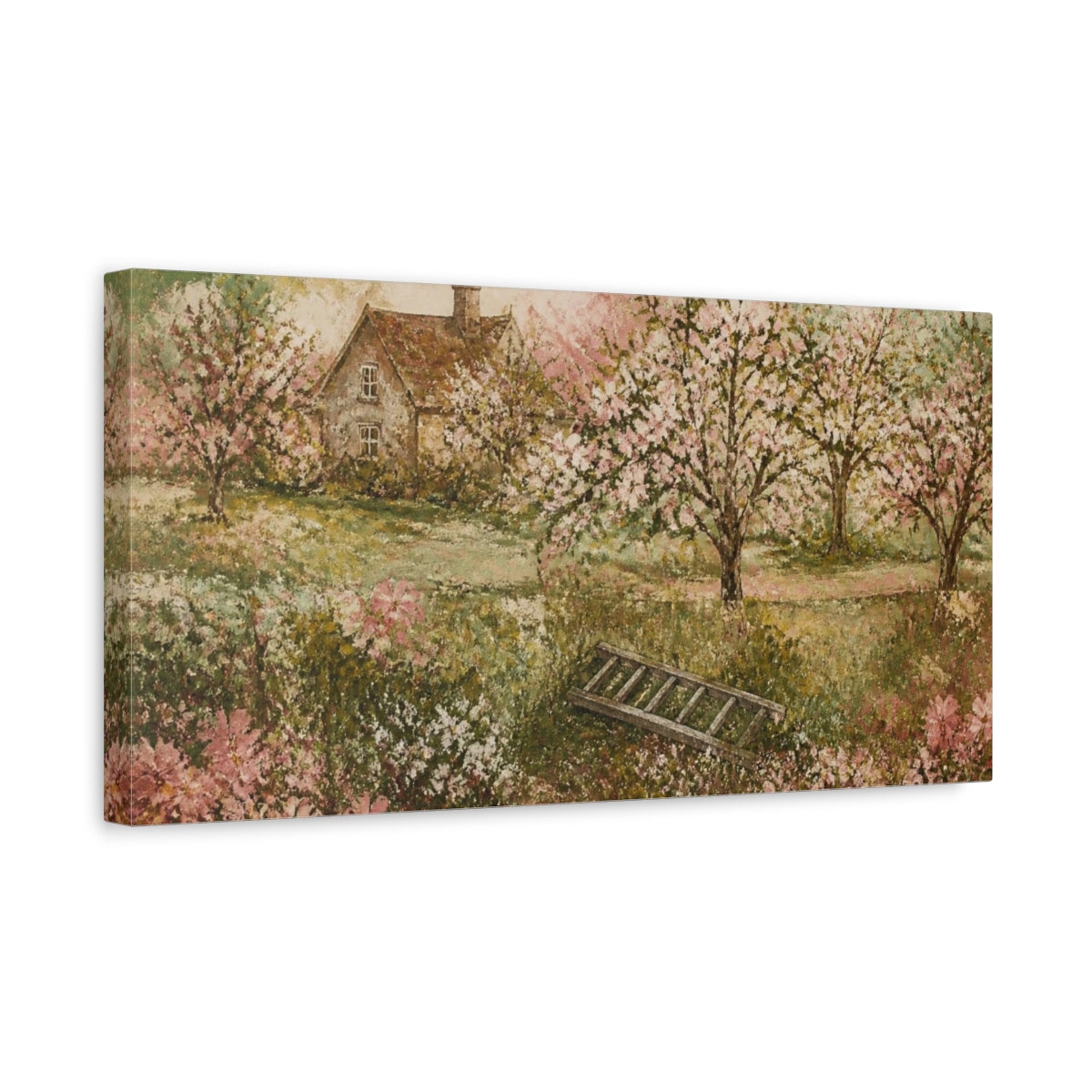 Side Mockup 3. Nature Cottage Orchard shown as canvas print