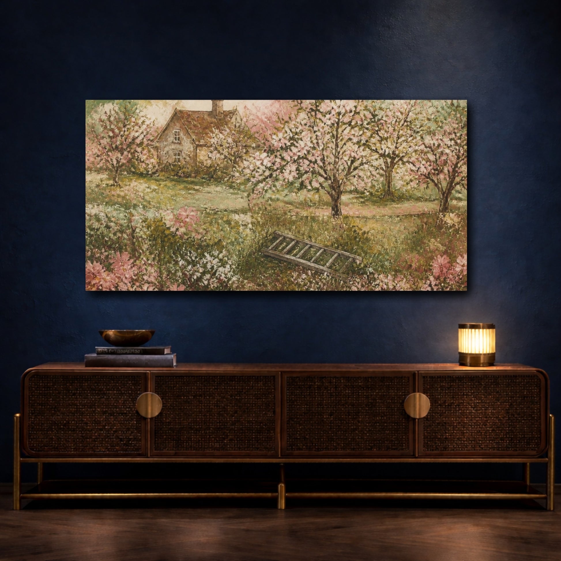 Mockup 4. Nature Cottage Orchard shown as canvas print