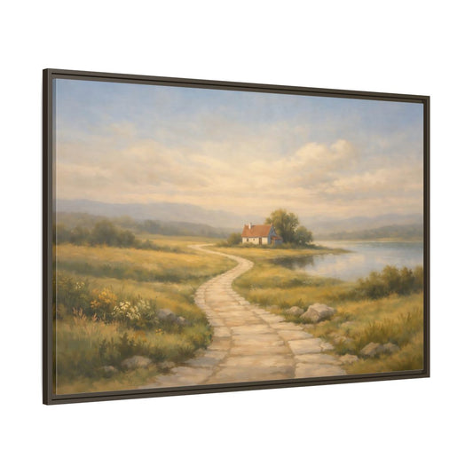 Main Mockup. Nature Cottage Peaceful Countryside shown as stretched canvas wall art