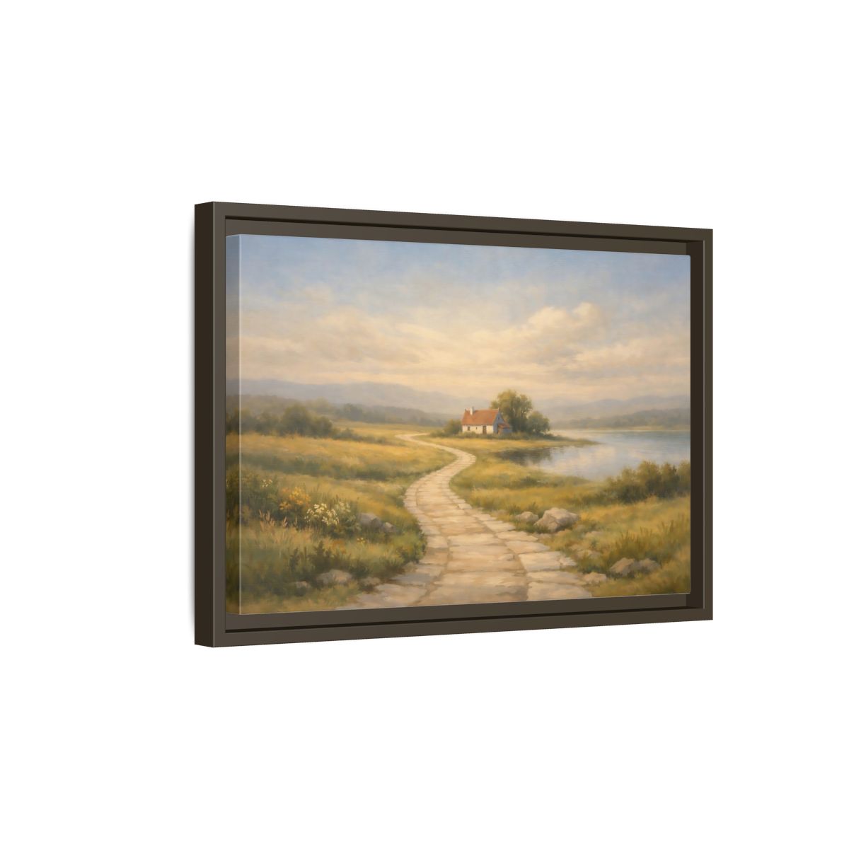 Side Mockup 5. Nature Cottage Peaceful Countryside shown as stretched canvas wall art