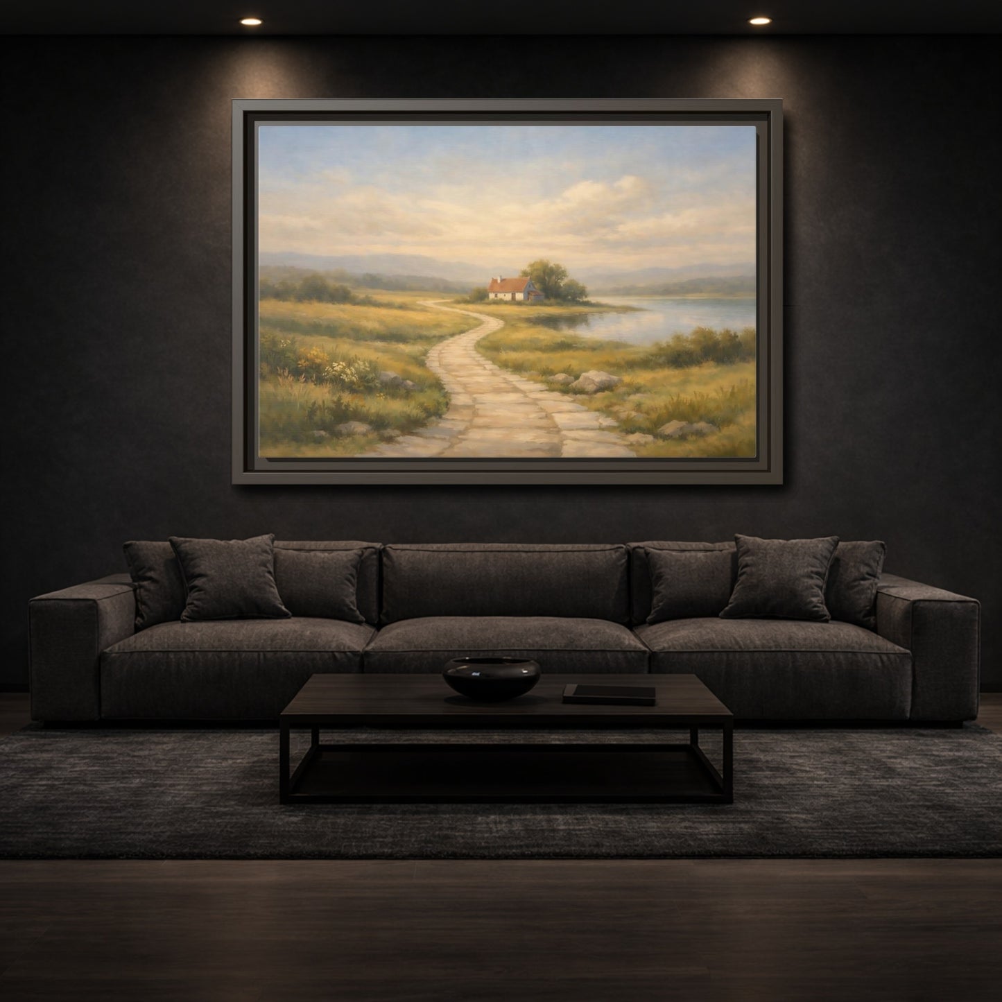 Mockup 2. Nature Cottage Peaceful Countryside shown as stretched canvas wall art