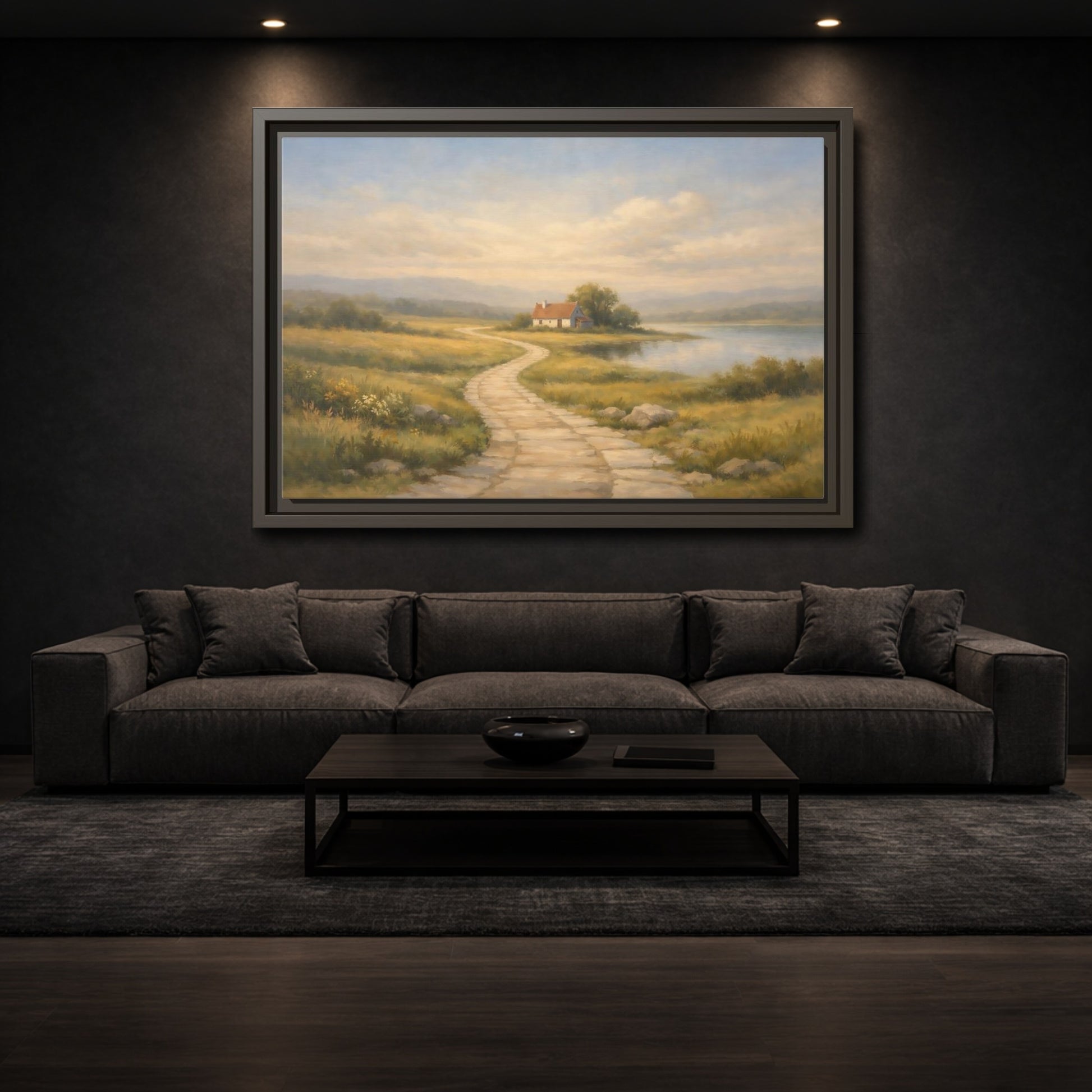 Mockup 2. Nature Cottage Peaceful Countryside shown as stretched canvas wall art