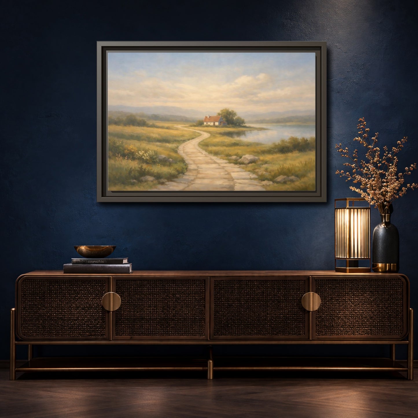 Mockup 4. Nature Cottage Peaceful Countryside shown as stretched canvas wall art