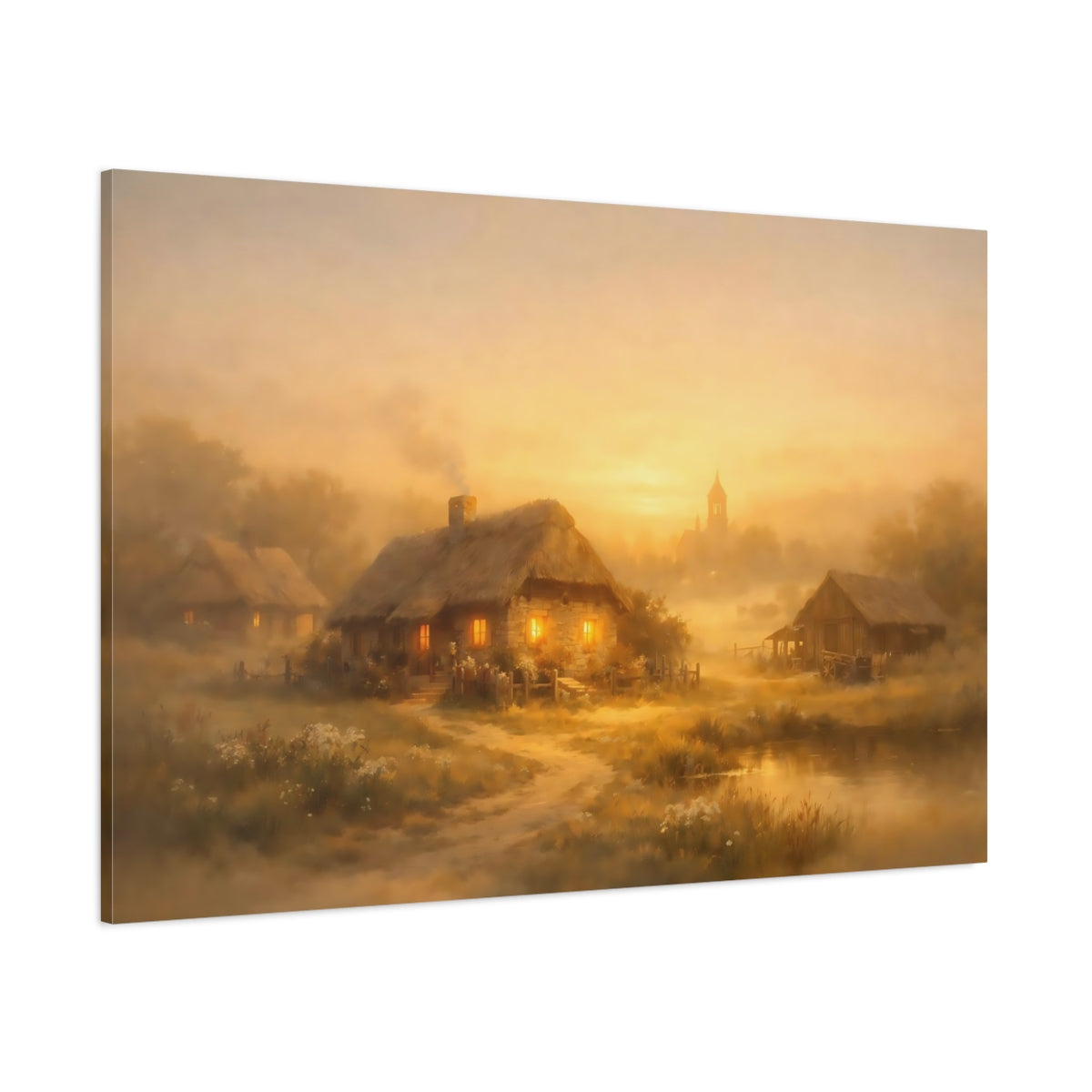 Nature Cottages Golden Village shown as stretched canvas wall art