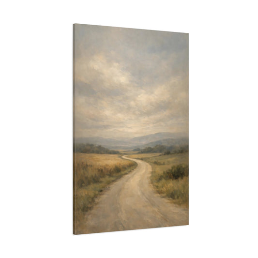 Main Mockup. Nature Country Road Muted Countryside shown as stretched canvas wall art