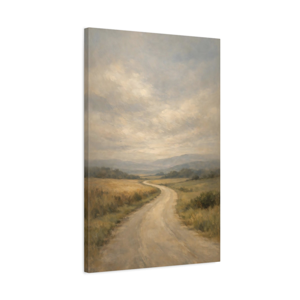 Side Mockup 2. Nature Country Road Muted Countryside shown as stretched canvas wall art