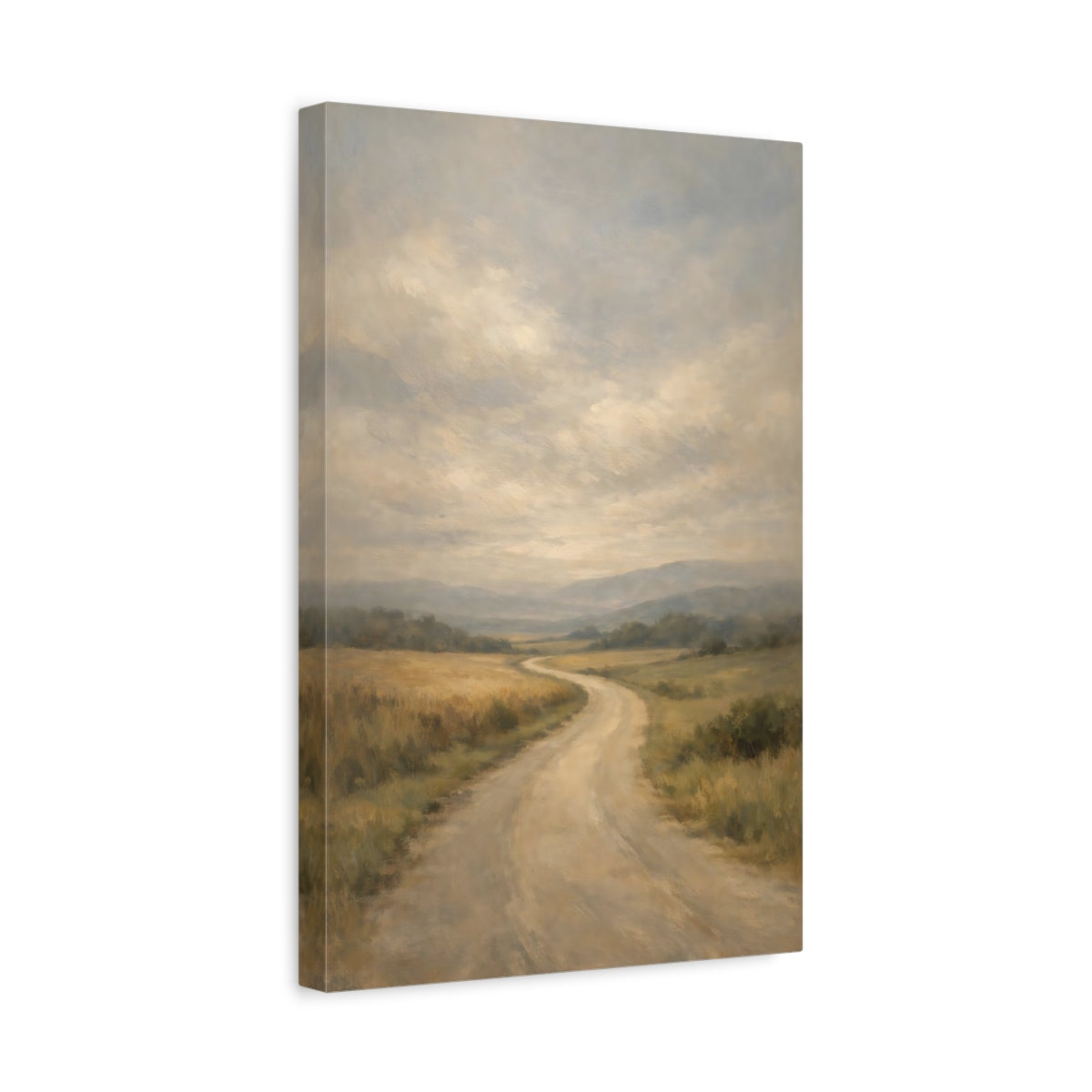 Side Mockup 4. Nature Country Road Muted Countryside shown as stretched canvas wall art