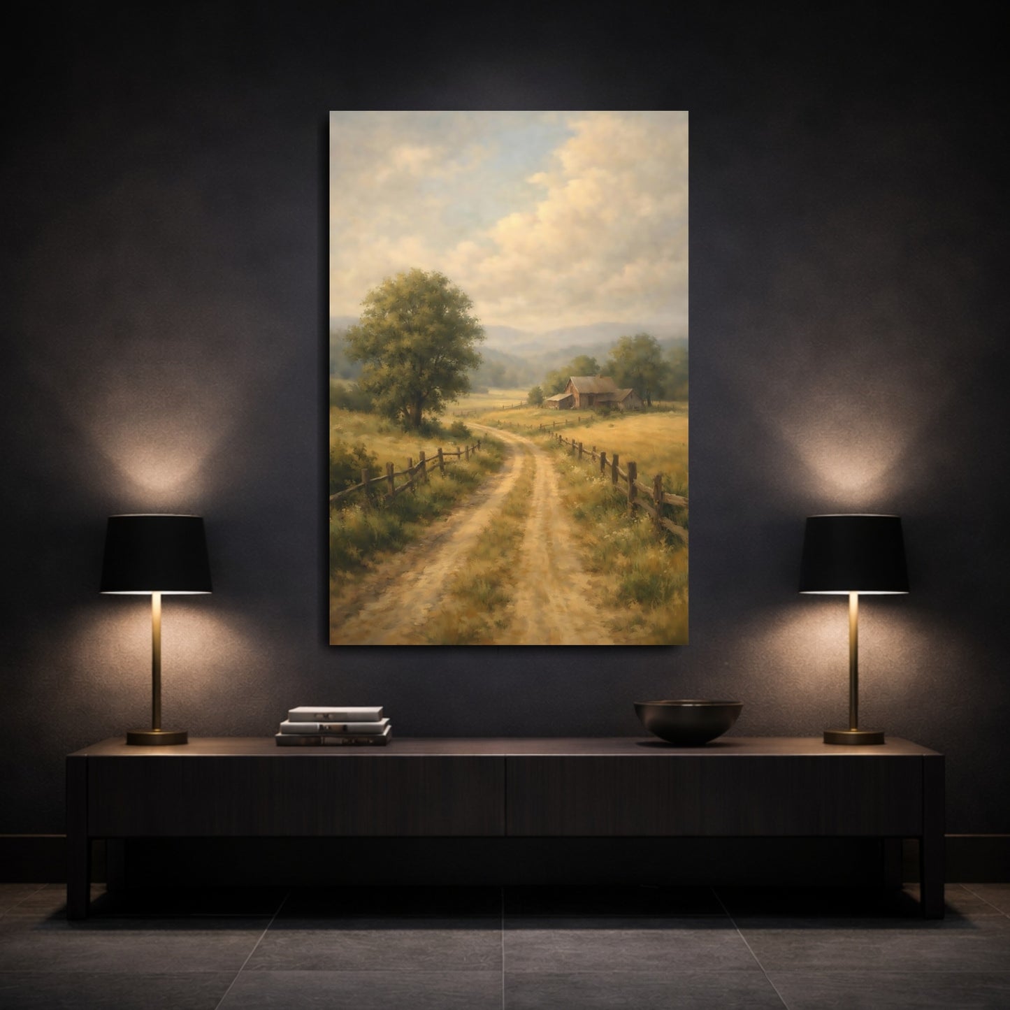 Mockup 2. Nature Country Road Rural Landscape shown as stretched canvas wall art