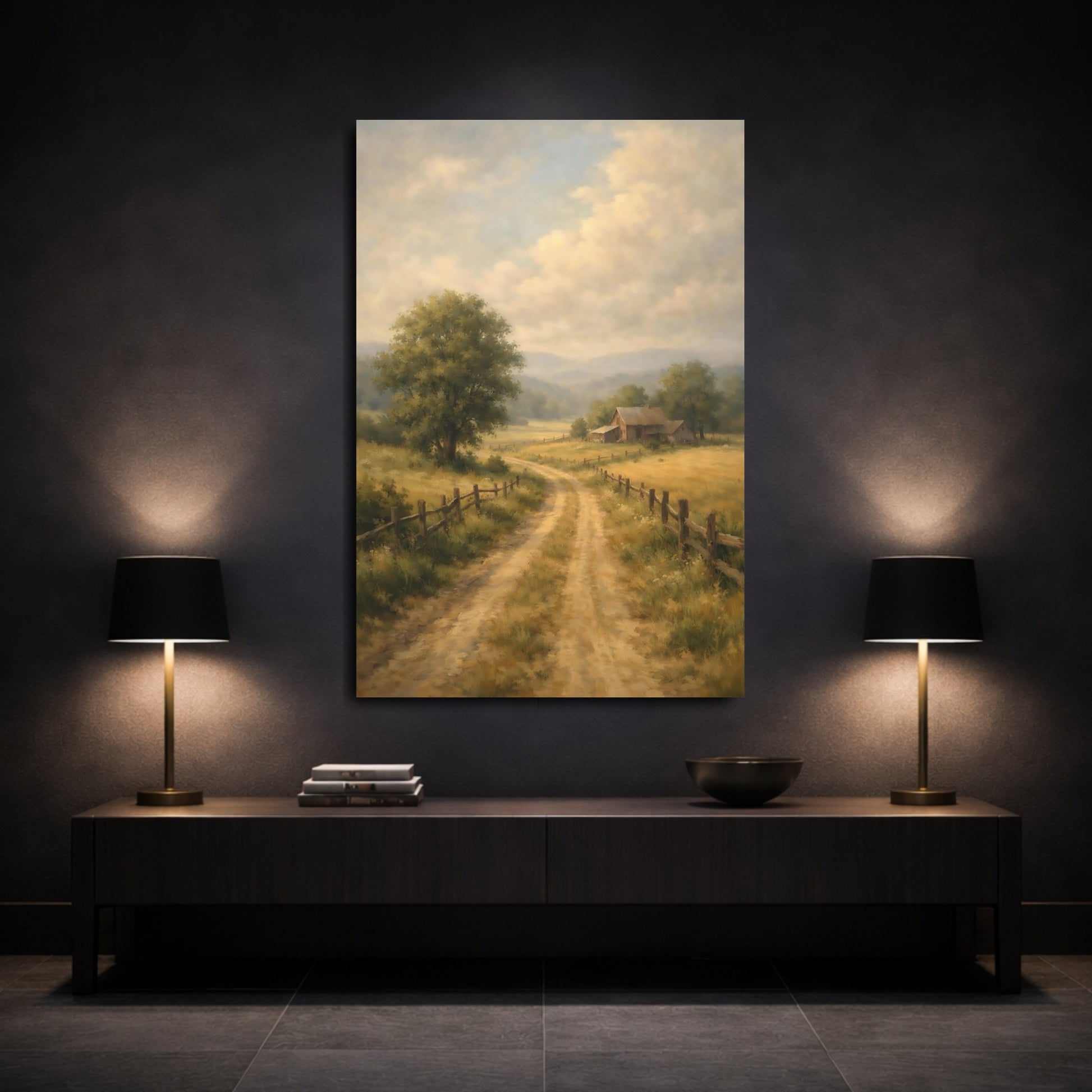 Mockup 2. Nature Country Road Rural Landscape shown as stretched canvas wall art