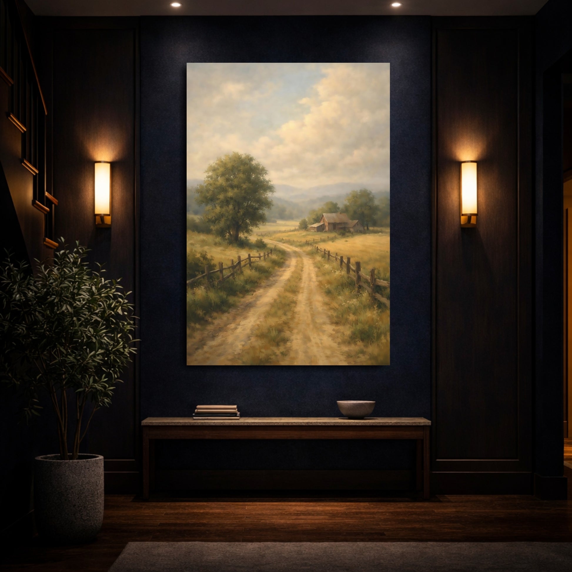 Mockup 3. Nature Country Road Rural Landscape shown as stretched canvas wall art